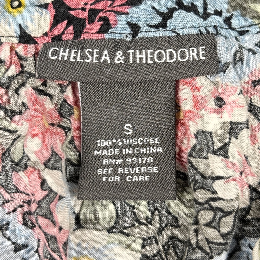 Chelsea & Theodore Floral Boho Peasant Blouse Women's Small Black Multi Viscose - Picture 6 of 11